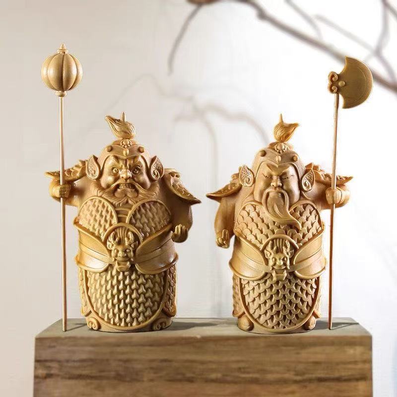 Home Office Feng Shui - wood carving Door God sculptures and
