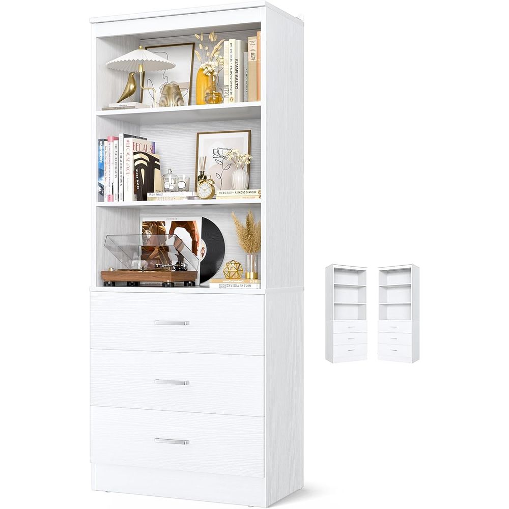 Home Office With Bookshelves - 6-Tier White Wooden Bookshelf with Open