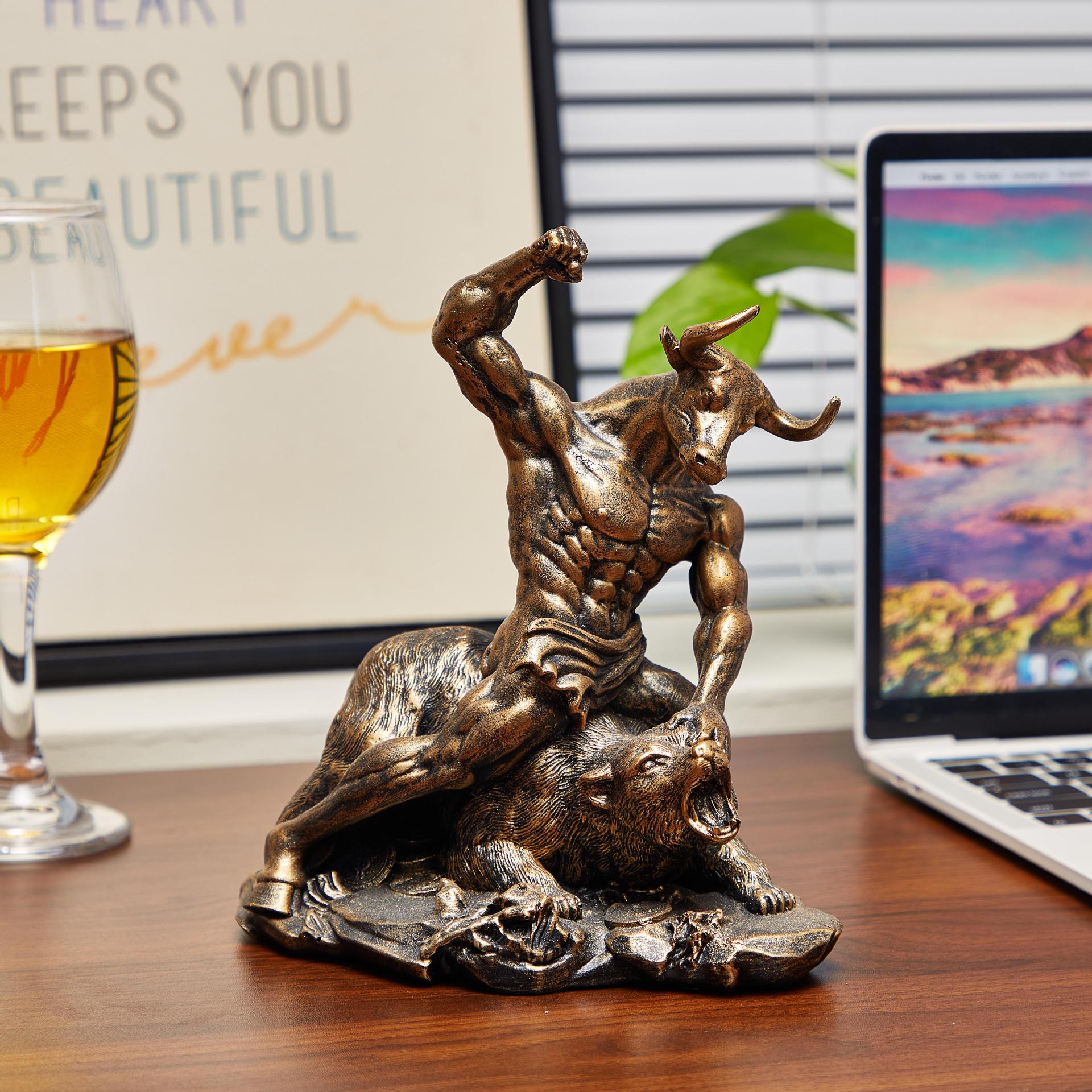 Resin Animal Ornament Bull Bea - Home Office With Bookshelves recension och pris