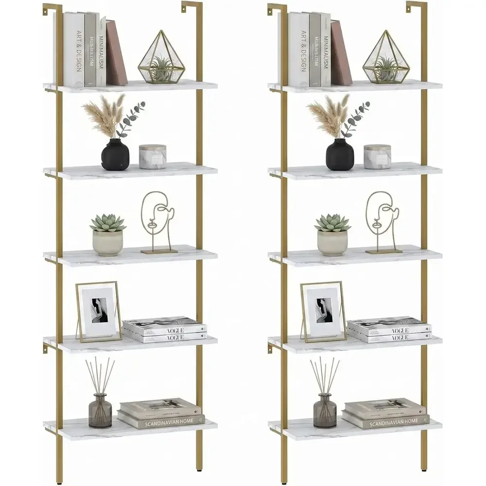 5-Tier White Marble Wall-Mount - Home Office With Bookshelves recension och pris