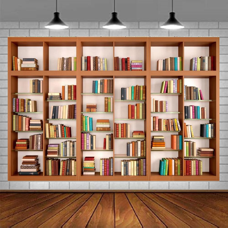 Modern Wooden Bookshelf Photog - Home Office Zoom Background Free recension och pris