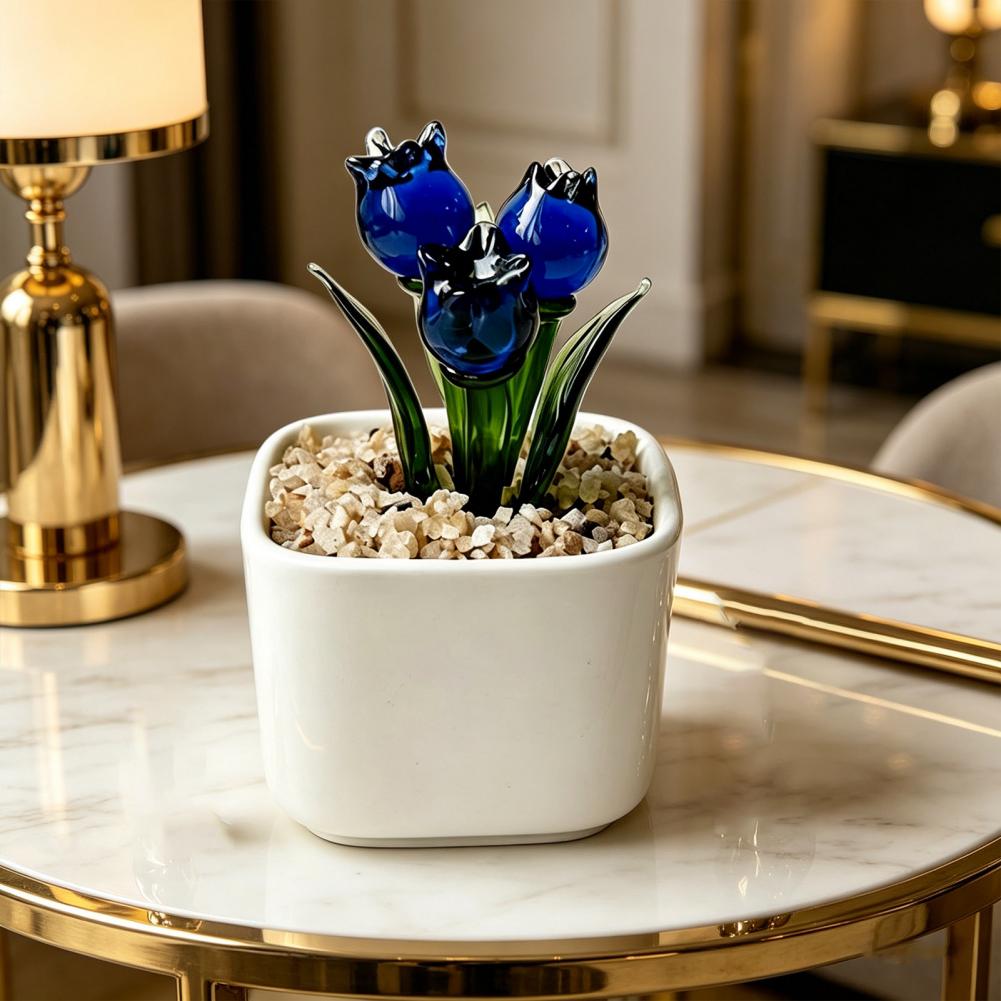 Mini Potted Glass Flower Decor - Home Office With Bookshelves recension och pris