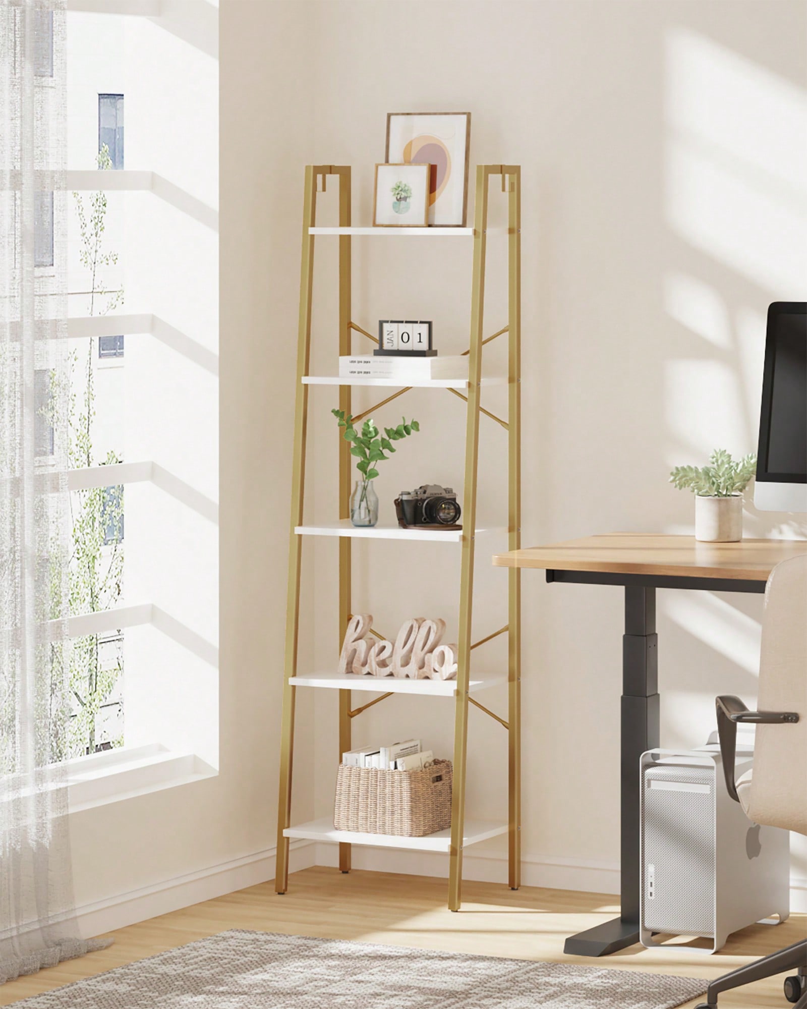 5 Tier Ladder Shelf Modern Gla - Home Office With Bookshelves recension och pris