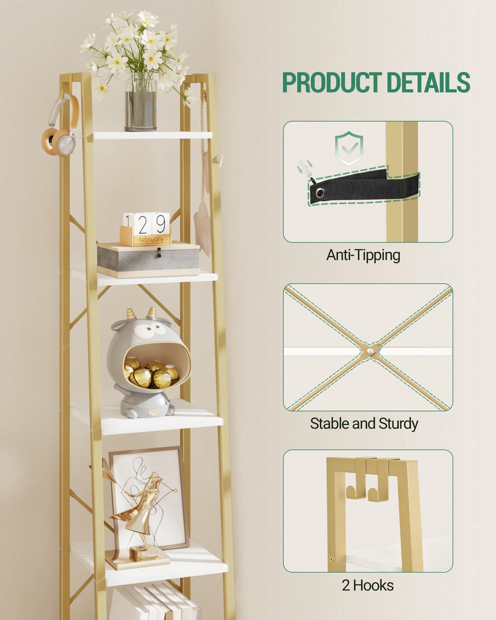 5 Tier Ladder Shelf Modern Gla - Home Office With Bookshelves recension och pris